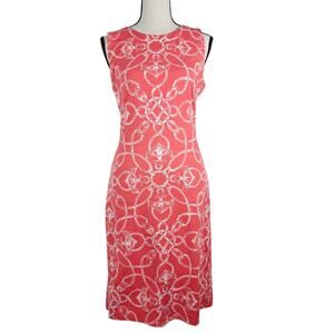 J McLaughlin Sheath Dress Women XS Coral Nautical Anchor Cotton Stretch Preppy